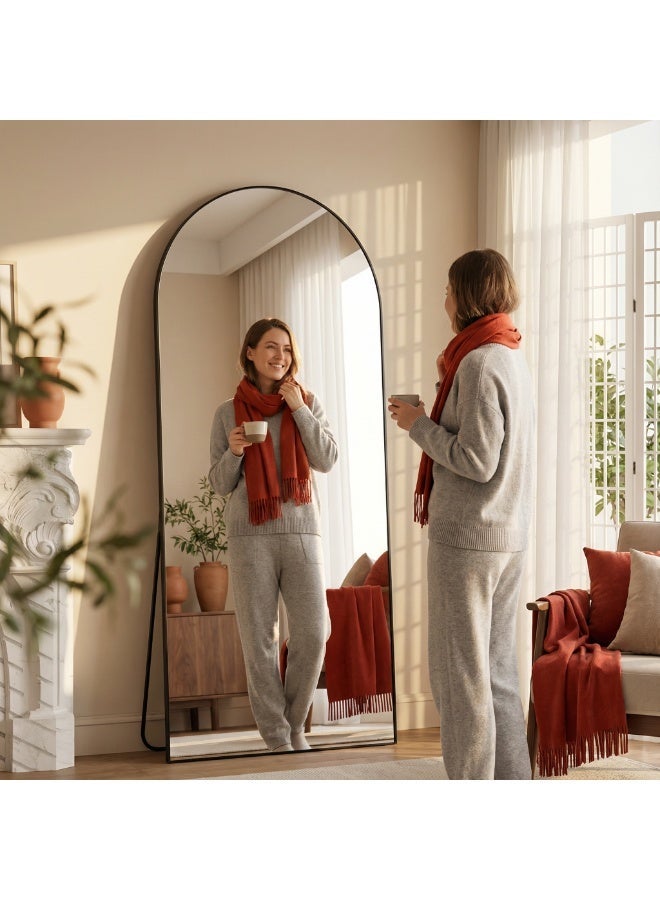 واي آند دي مرآة كاملة الطول 180 × 80 سم، مصنوعة من سبائك الألومنيوم المقوسة، كبيرة الحجم، مرآة ترتيب واردة على الجدار مع قاعدة، مثبتة في غرفة النوم، غرفة الاستحمام، غرفة المعيشة (أسود) - Image 3